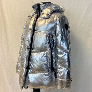 Vince Camuto-Womens Hooded Silver/Metallic Puffer Coat -  winter ski jacket | SM